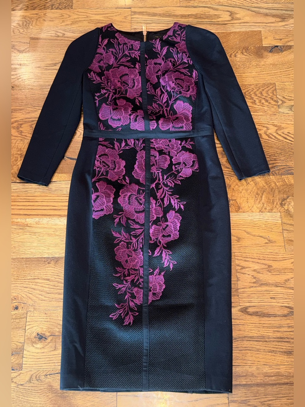 NWOT. Ted Baker Mirai Dress. Black/Purple. Size 2.